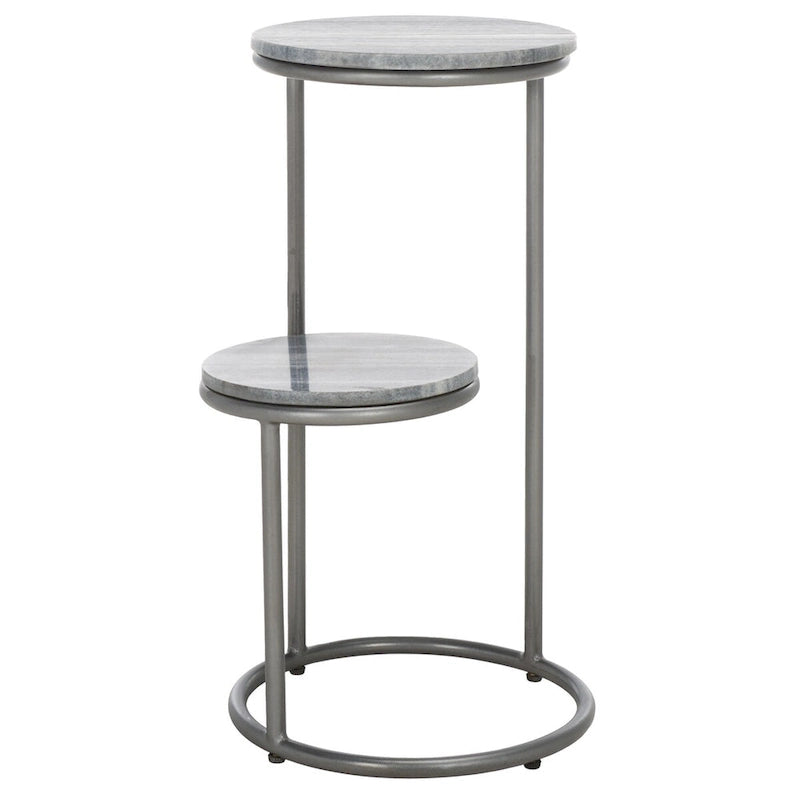 Table d'appoint ronde à 2 niveaux en marbre (entièrement assemblée) - 13 po L x 12 po P x 24 po H - 13Lx12Px24H