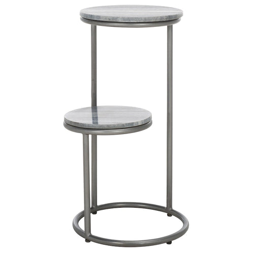 Table d'appoint ronde à 2 niveaux en marbre (entièrement assemblée) - 13 po L x 12 po P x 24 po H - 13Lx12Px24H