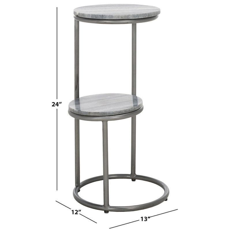 Table d'appoint ronde à 2 niveaux en marbre (entièrement assemblée) - 13 po L x 12 po P x 24 po H - 13Lx12Px24H