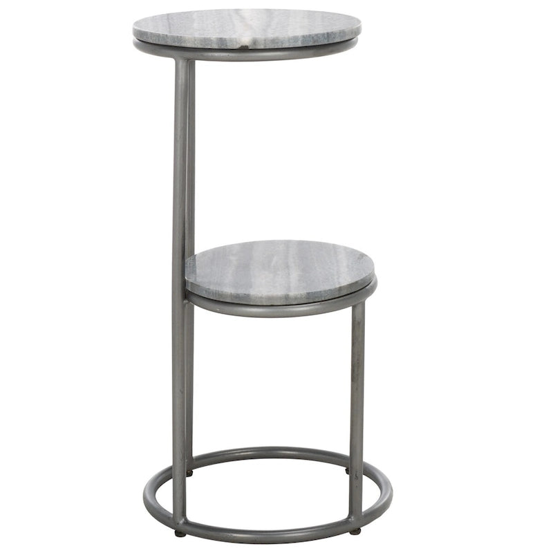 Table d'appoint ronde à 2 niveaux en marbre (entièrement assemblée) - 13 po L x 12 po P x 24 po H - 13Lx12Px24H