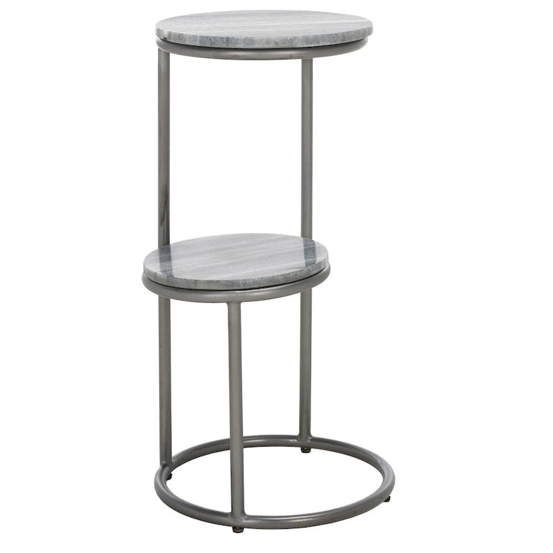 Table d'appoint ronde à 2 niveaux en marbre (entièrement assemblée) - 13 po L x 12 po P x 24 po H - 13Lx12Px24H