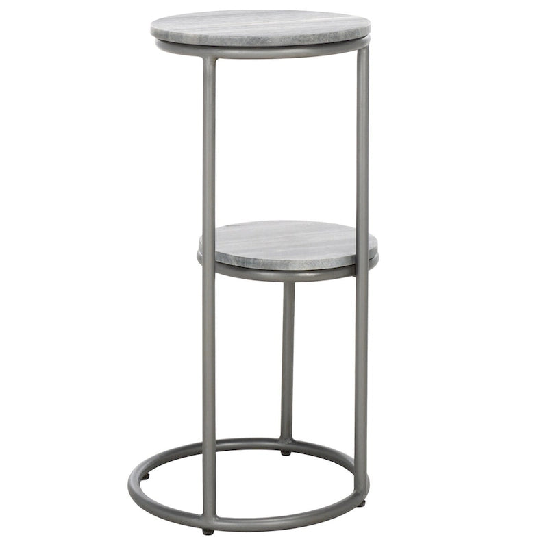 Table d'appoint ronde à 2 niveaux en marbre (entièrement assemblée) - 13 po L x 12 po P x 24 po H - 13Lx12Px24H