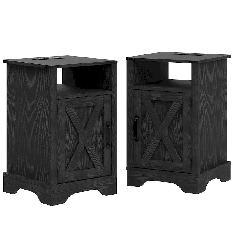Table de chevet de ferme avec station de recharge et porte de grange (Lot de 2)