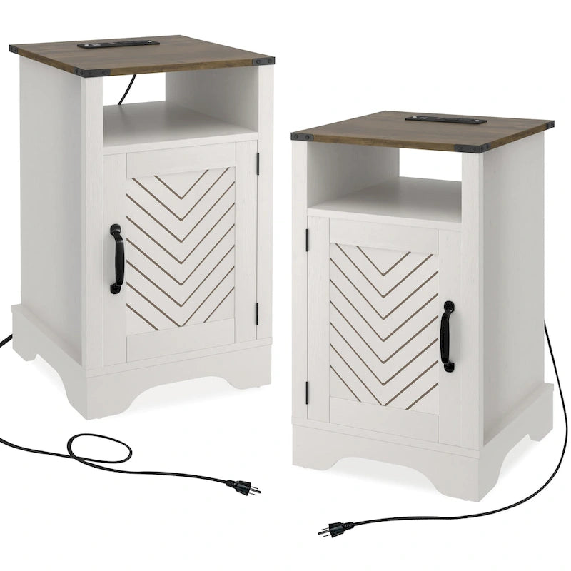 Table de chevet de ferme avec station de recharge et porte de grange (Lot de 2)