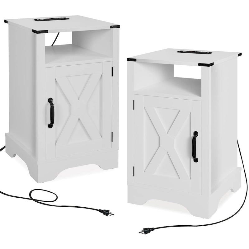 Table de chevet de ferme avec station de recharge et porte de grange (Lot de 2)