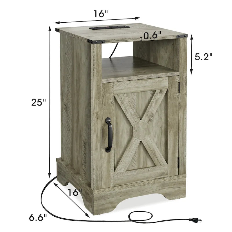Table de chevet de ferme avec station de recharge et porte de grange (Lot de 2)