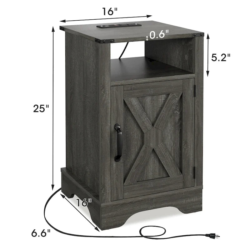 Table de chevet de ferme avec station de recharge et porte de grange (Lot de 2)