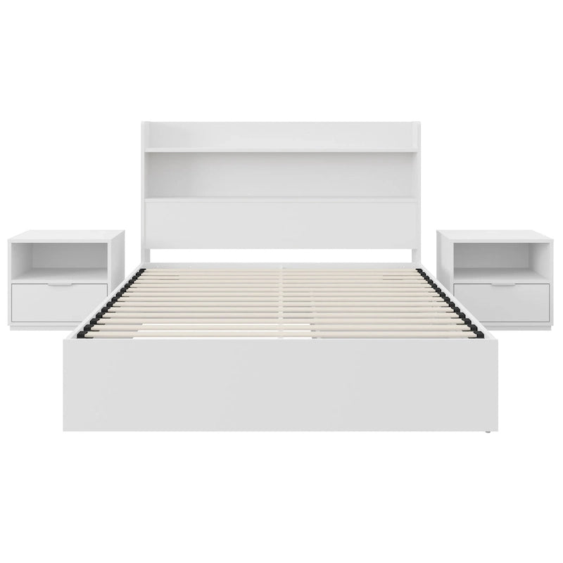 Lit plate-forme avec tête de lit et 2 tables de chevet