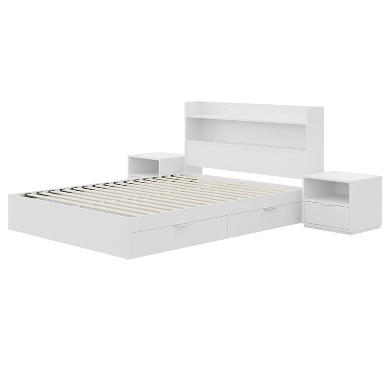 Lit plate-forme avec tête de lit et 2 tables de chevet