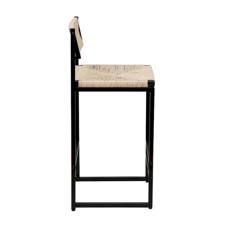 Lot de 2 chaises de salle à manger tressées en corde Papetr, tabourets de bar avec repose-pieds