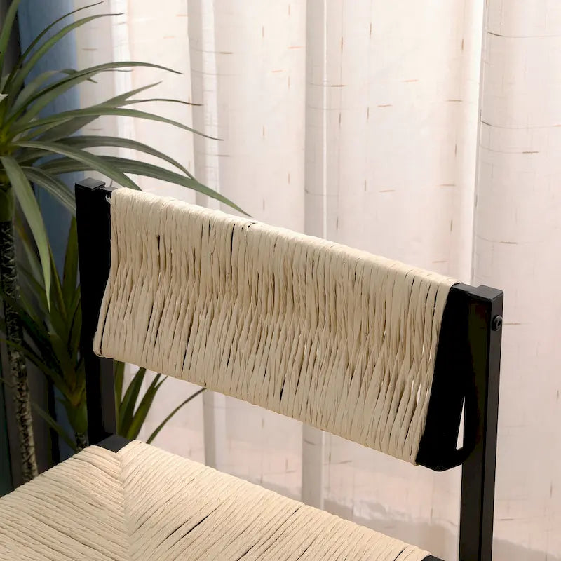 Lot de 2 chaises de salle à manger tressées en corde Papetr, tabourets de bar avec repose-pieds