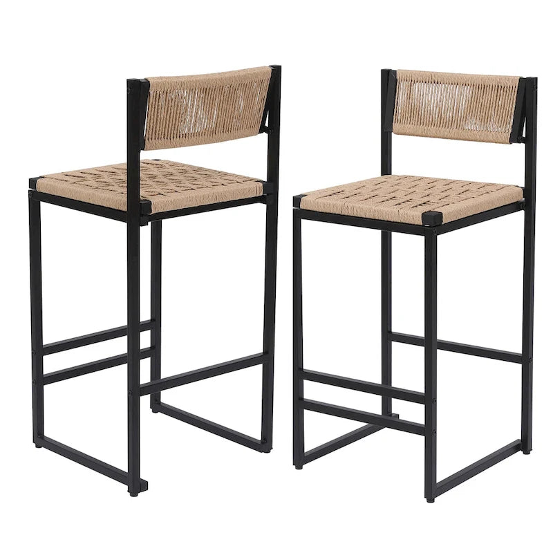 Lot de 2 chaises de salle à manger tressées en corde Papetr, tabourets de bar avec repose-pieds