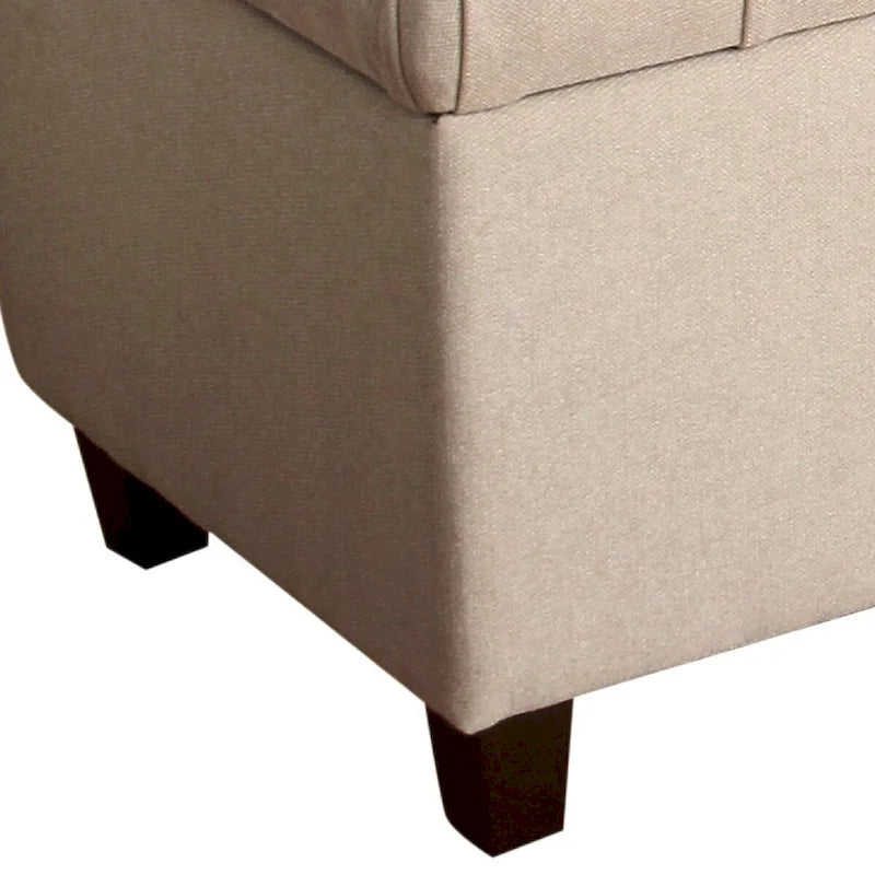 Banc en bois capitonné en tissu avec rangement à charnière, crème et marron