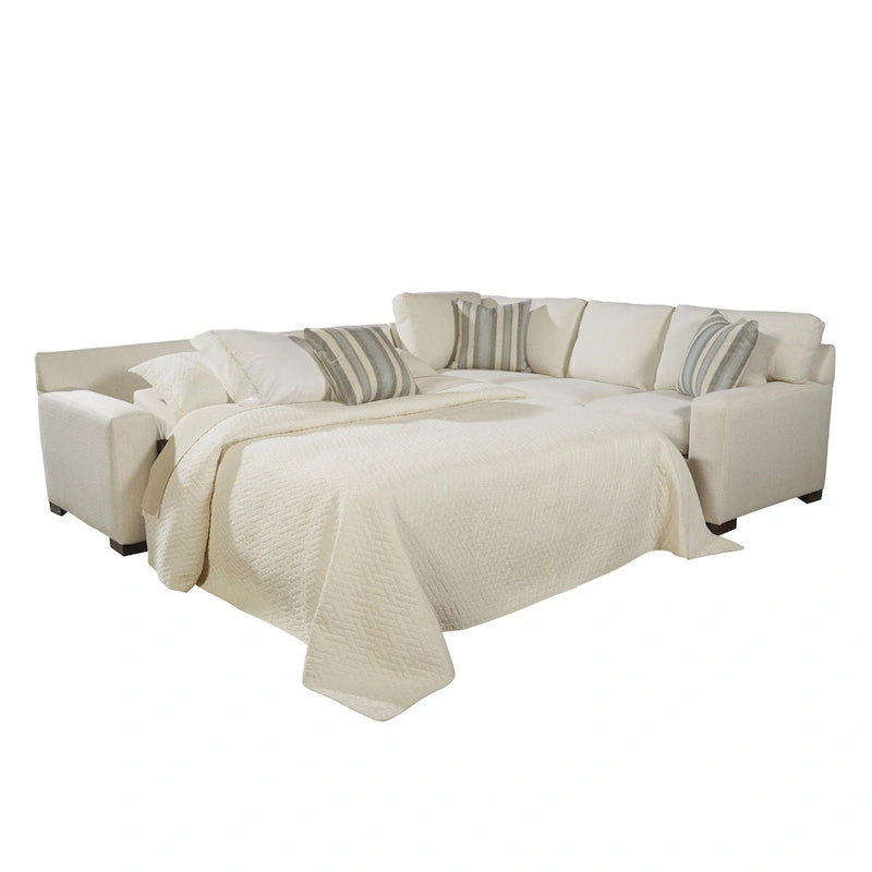 Canapé-lit d'angle crème avec matelas en mousse à mémoire de forme Queen Gel