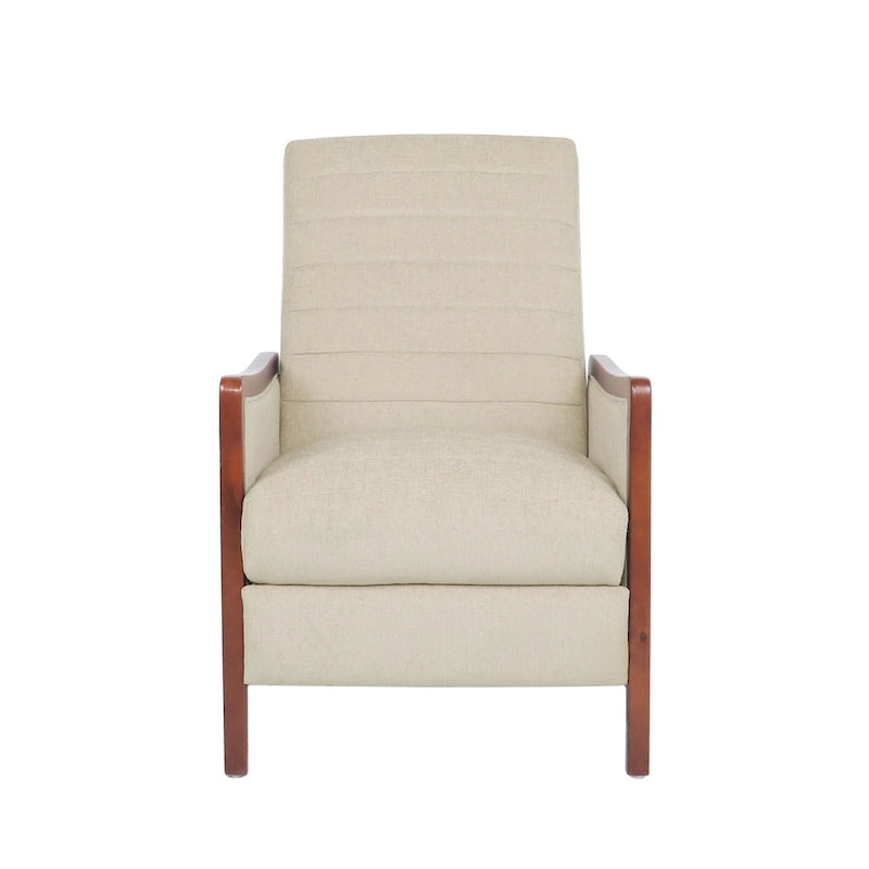 Fauteuil inclinable en tissu avec surpiqûres, style moderne du milieu du siècle, en bois, avec mécanisme de poussée