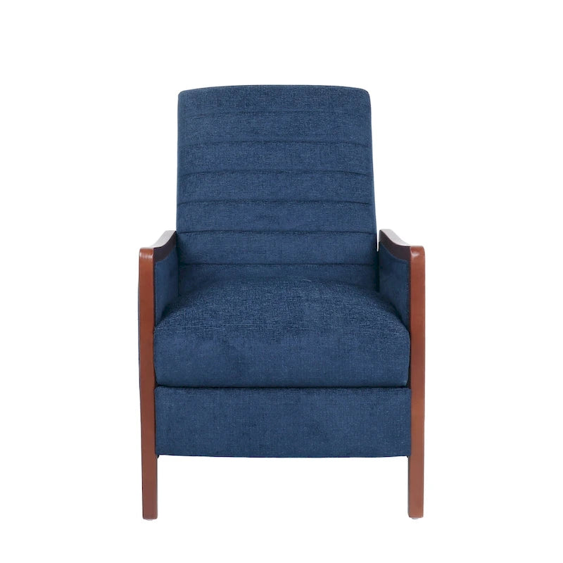 Fauteuil inclinable en tissu avec surpiqûres, style moderne du milieu du siècle, en bois, avec mécanisme de poussée