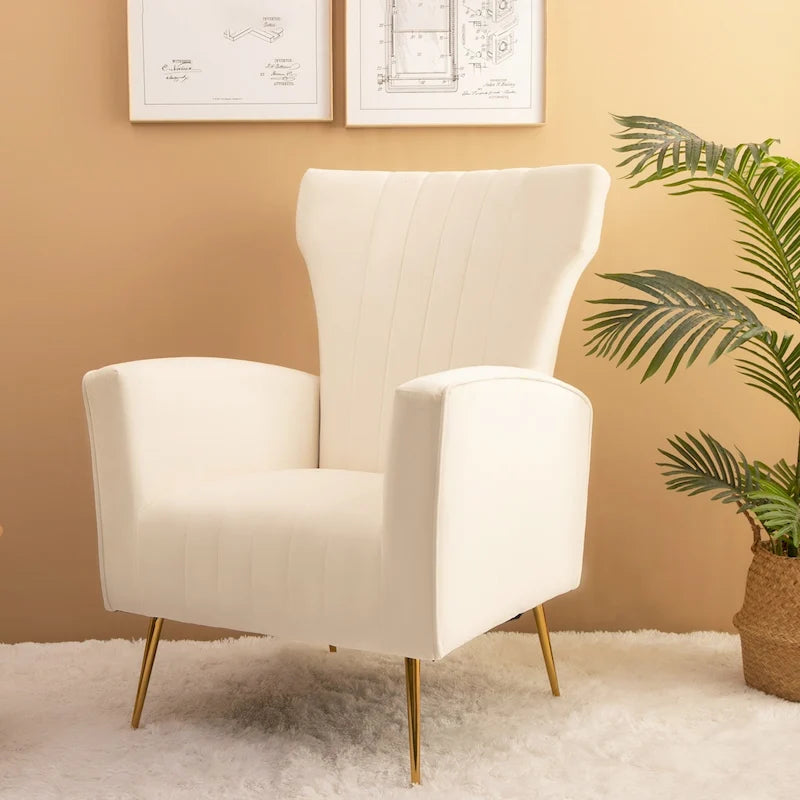 Fauteuil d'appoint en velours, fauteuil à oreilles avec pieds dorés, canapé simple rembourré pour salon et chambre à coucher