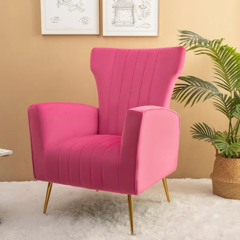 Fauteuil d'appoint en velours, fauteuil à oreilles avec pieds dorés, canapé simple rembourré pour salon et chambre à coucher