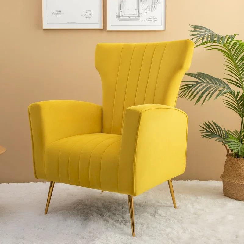 Fauteuil d'appoint en velours, fauteuil à oreilles avec pieds dorés, canapé simple rembourré pour salon et chambre à coucher