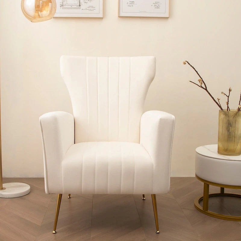 Fauteuil d'appoint en velours, fauteuil à oreilles avec pieds dorés, canapé simple rembourré pour salon et chambre à coucher