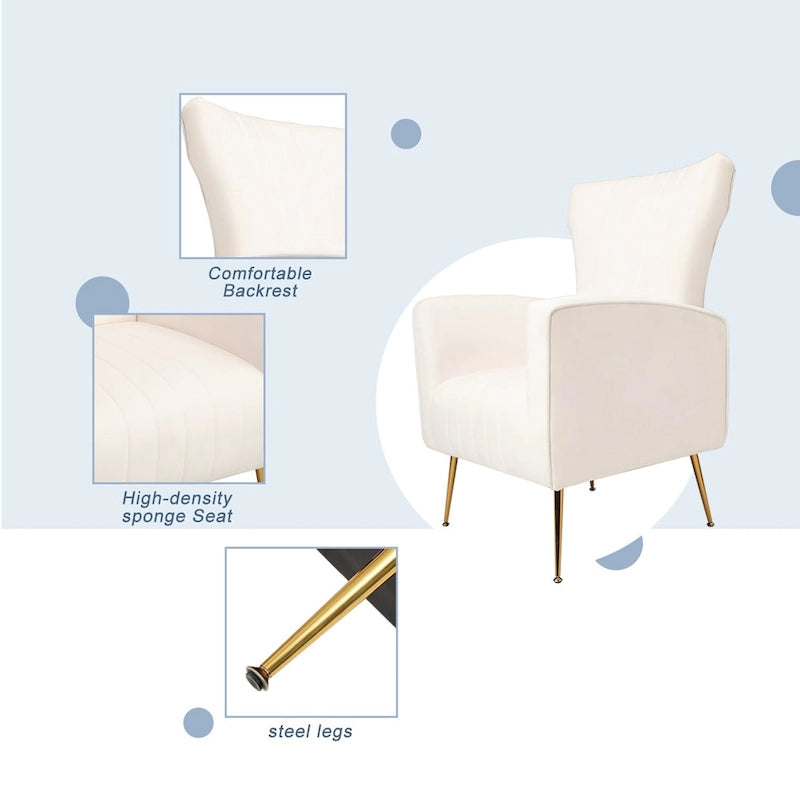 Fauteuil d'appoint en velours, fauteuil à oreilles avec pieds dorés, canapé simple rembourré pour salon et chambre à coucher