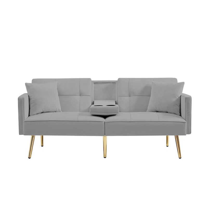 Canapé-lit futon en velours avec pieds en métal doré pour salon, entrée, couloir, bureau
