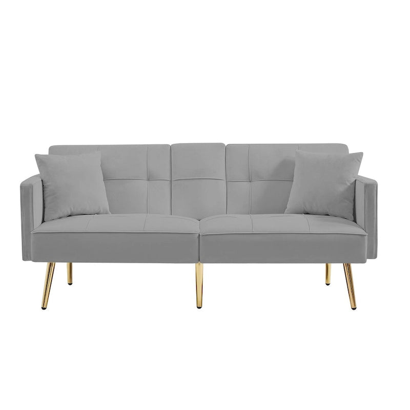 Canapé-lit futon en velours avec pieds en métal doré pour salon, entrée, couloir, bureau