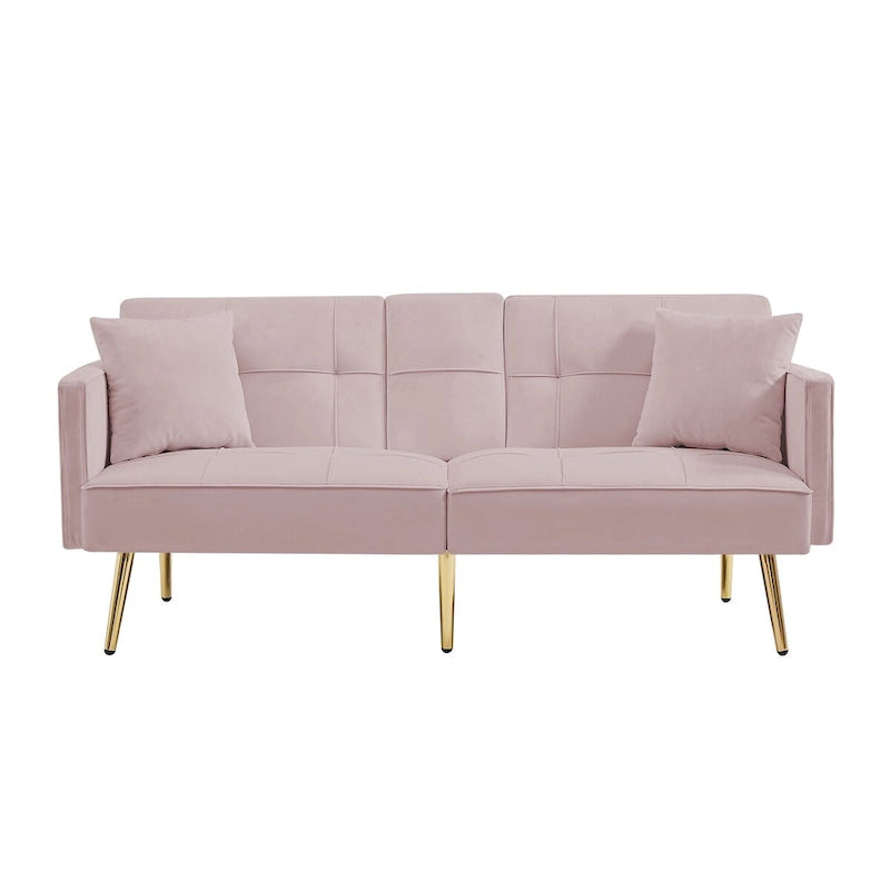 Canapé-lit futon en velours avec pieds en métal doré pour salon, entrée, couloir, bureau