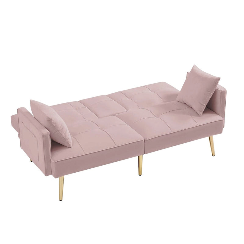 Canapé-lit futon en velours avec pieds en métal doré pour salon, entrée, couloir, bureau
