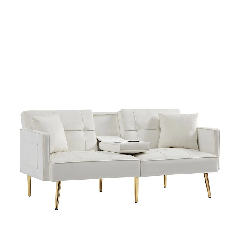 Canapé-lit futon en velours avec pieds en métal doré pour salon, entrée, couloir, bureau