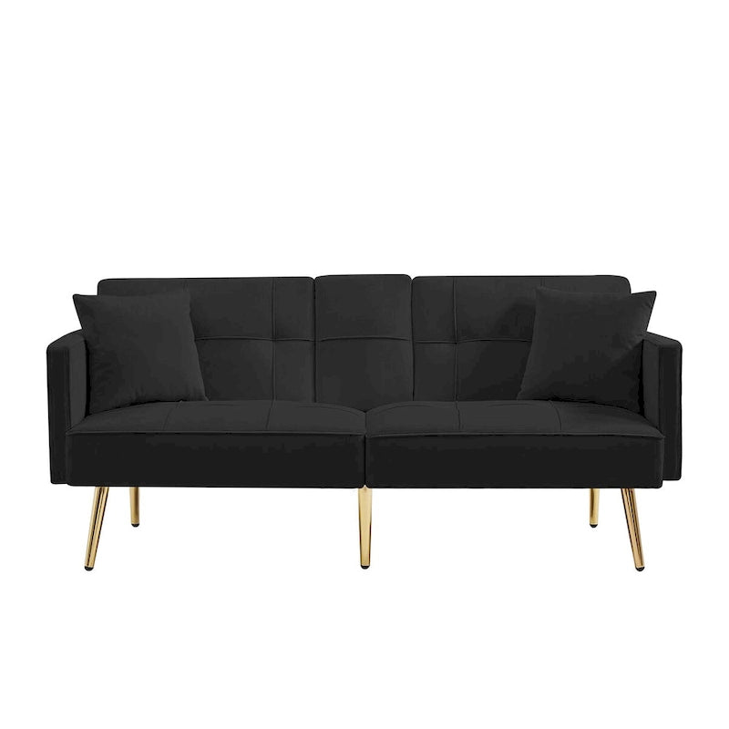 Canapé-lit futon en velours avec pieds en métal doré pour salon, entrée, couloir, bureau