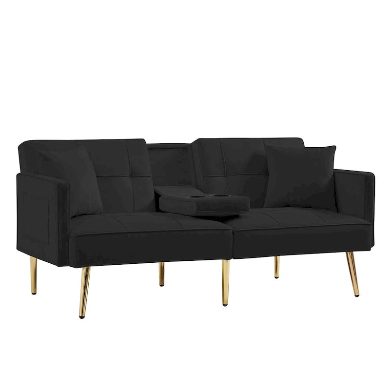 Canapé-lit futon en velours avec pieds en métal doré pour salon, entrée, couloir, bureau