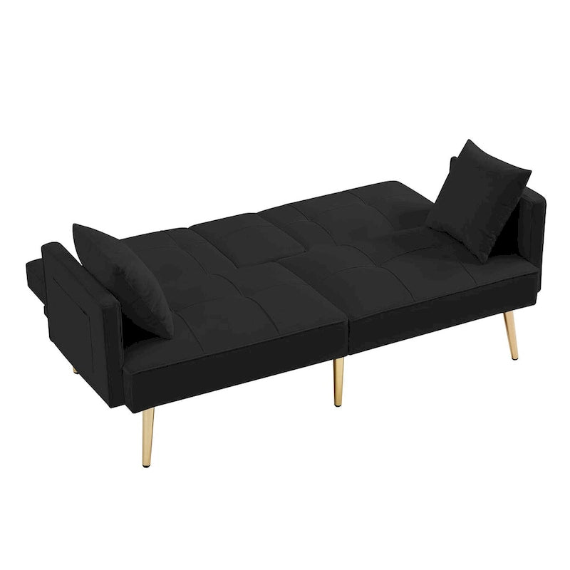Canapé-lit futon en velours avec pieds en métal doré pour salon, entrée, couloir, bureau
