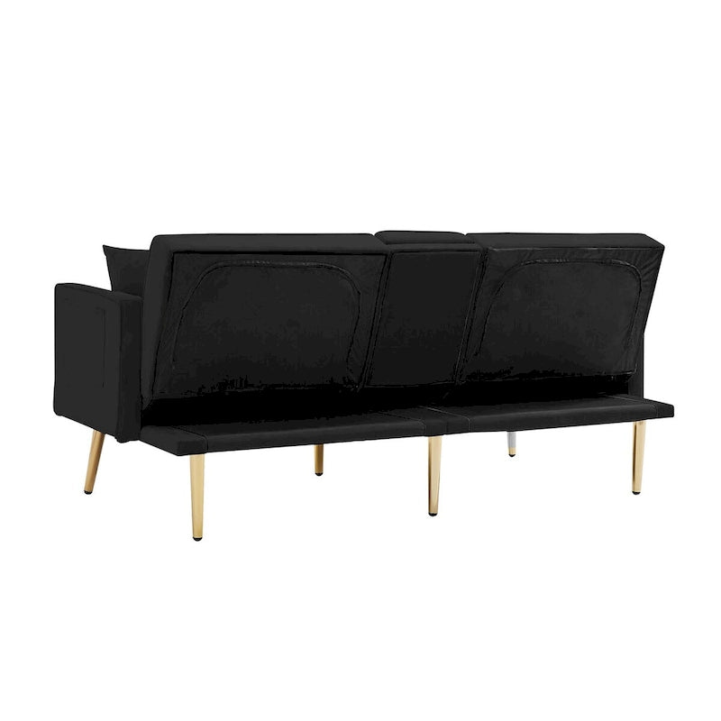 Canapé-lit futon en velours avec pieds en métal doré pour salon, entrée, couloir, bureau