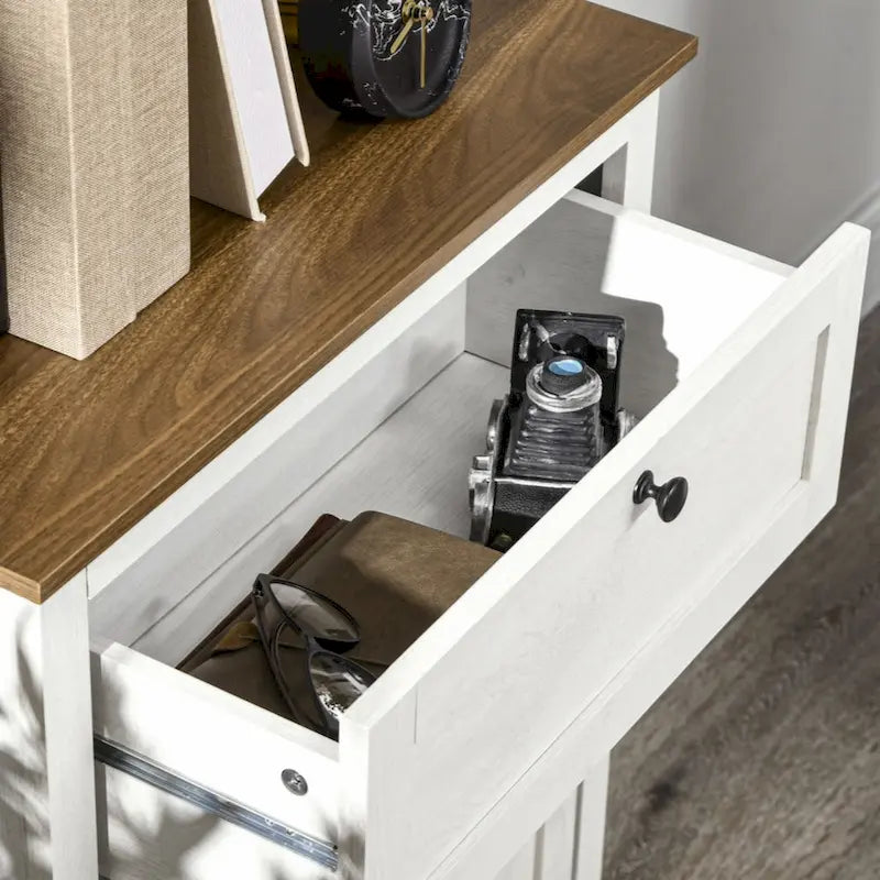 Meuble d'appoint de style ferme avec portes de grange, buffet de cuisine avec double portes, tiroir, blanc