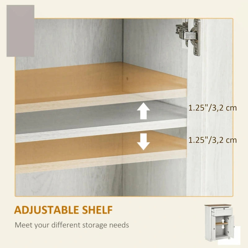 Meuble d'appoint de style ferme avec portes de grange, buffet de cuisine avec double portes, tiroir, blanc