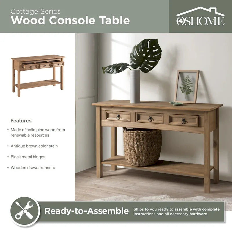 Table d'entrée / Console en bois à 3 tiroirs (Marron)