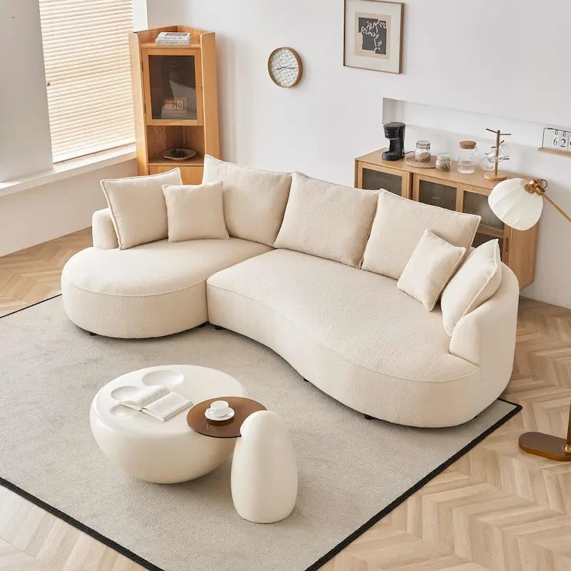122.8 Canapé courbé nuage en tissu Teddy moderne