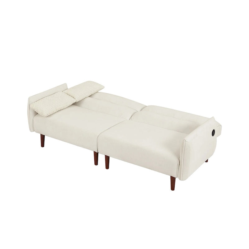 Canapé-lit convertible futon, canapé-lit réglable, canapé-lit confortable en velours côtelé avec pieds en bois et 2 oreillers