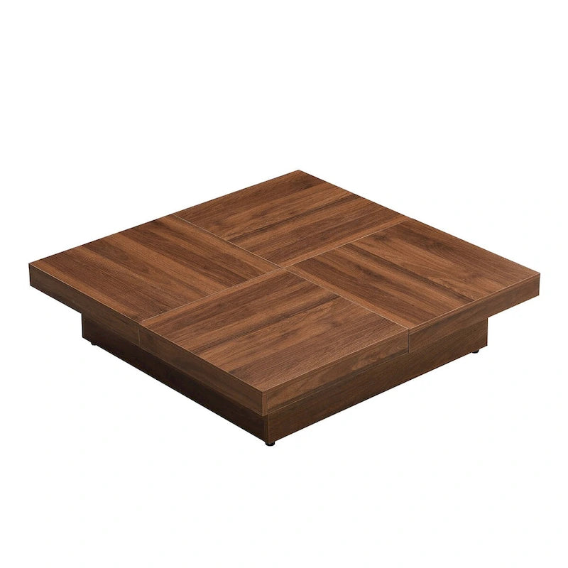 Table basse carrée aspect marbre (Plateau coulissant avec rangement)