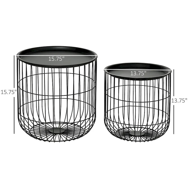 Tables basses gigognes avec corps en acier et plateau amovible (lot de 2)