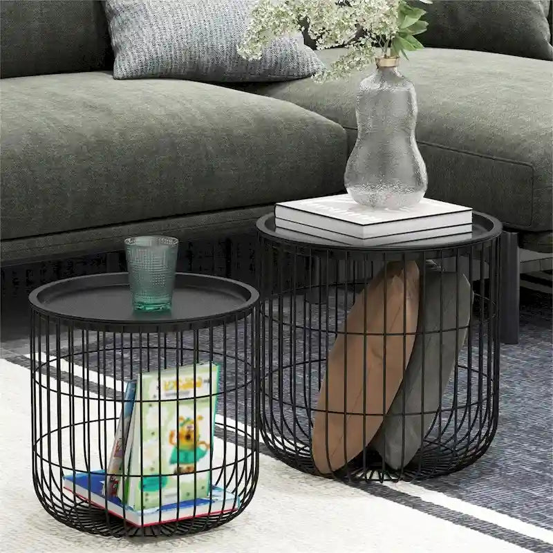 Tables basses gigognes avec corps en acier et plateau amovible (lot de 2)