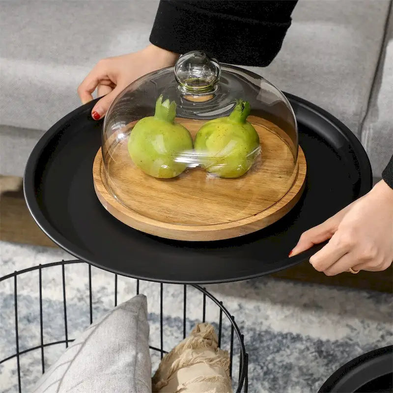 Tables basses gigognes avec corps en acier et plateau amovible (lot de 2)