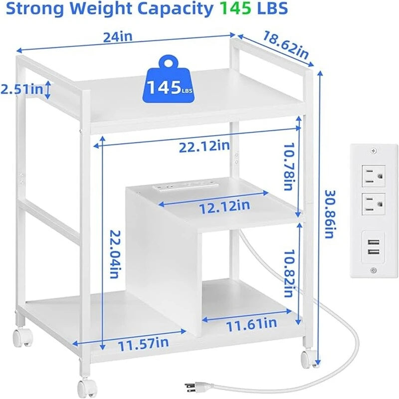 Support d'imprimante avec station de charge et ports USB, grand, à 3 niveaux