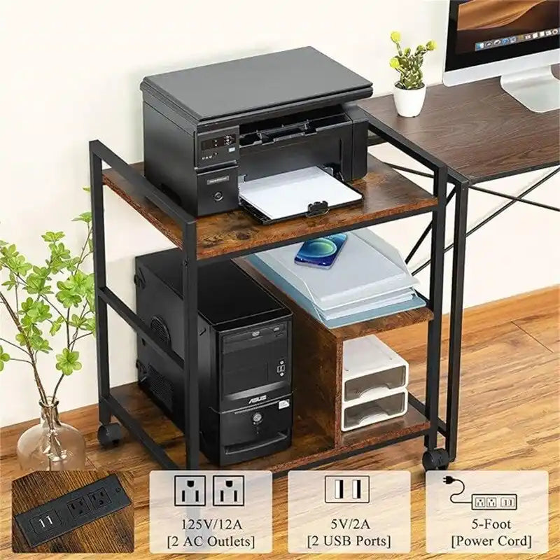 Support d'imprimante avec station de charge et ports USB, grand, à 3 niveaux