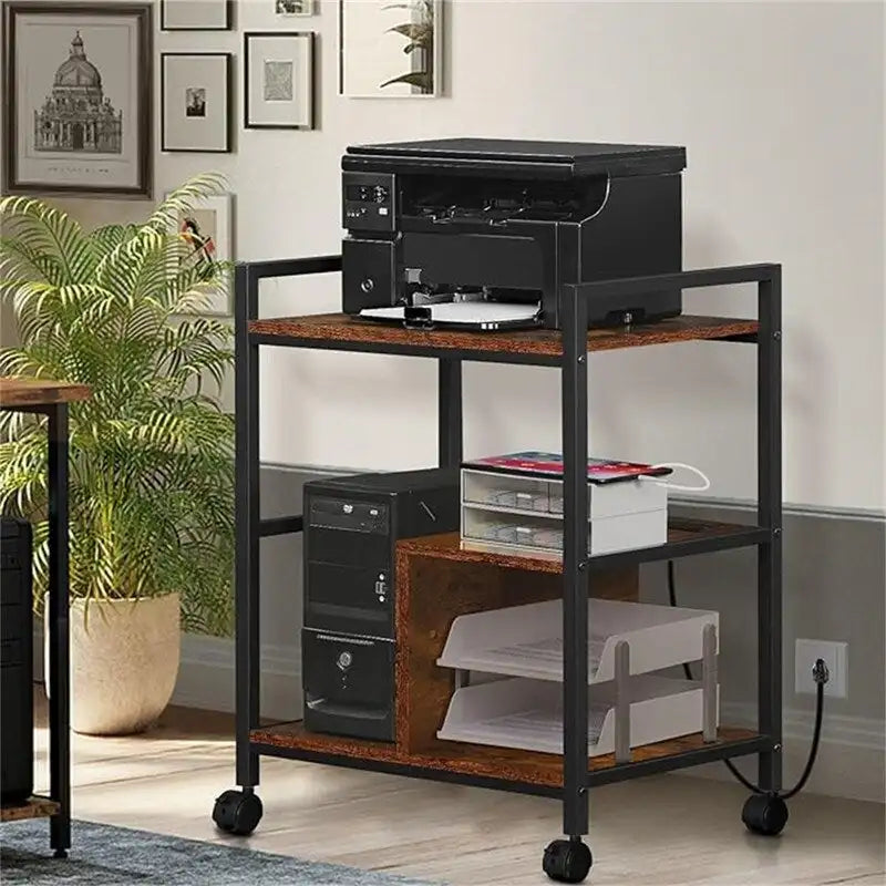 Support d'imprimante avec station de charge et ports USB, grand, à 3 niveaux