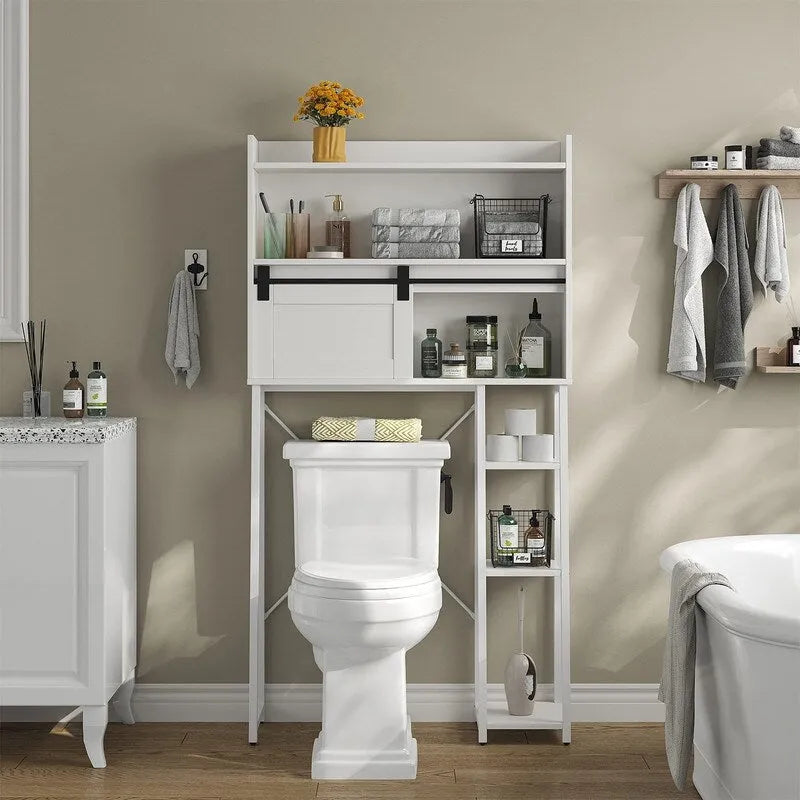 Meuble de Rangement Sur Pied Pour Toilettes avec Porte-Rouleau de Papier Toilette