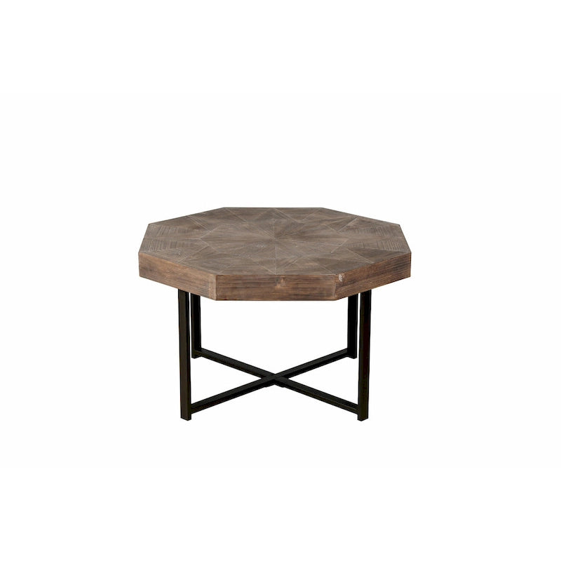 Table basse octogonale vintage en bois avec patchwork, 76 cm