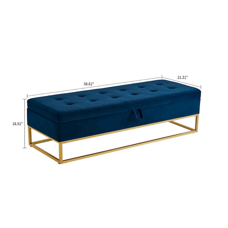 Banc de rangement moderne en velours avec siège à rabat