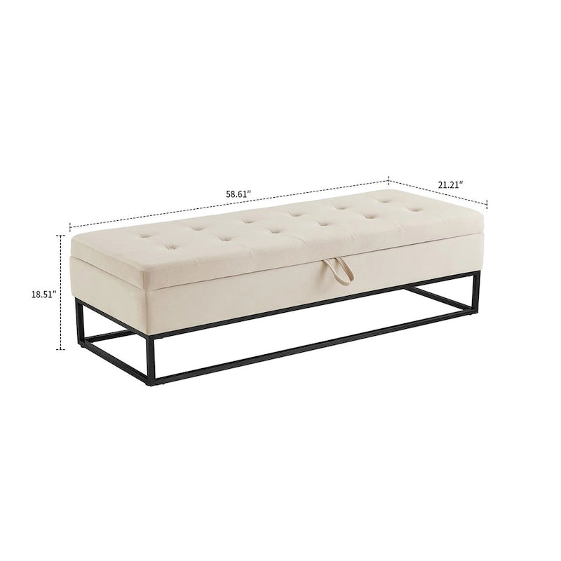 Banc de rangement moderne en velours avec siège à rabat